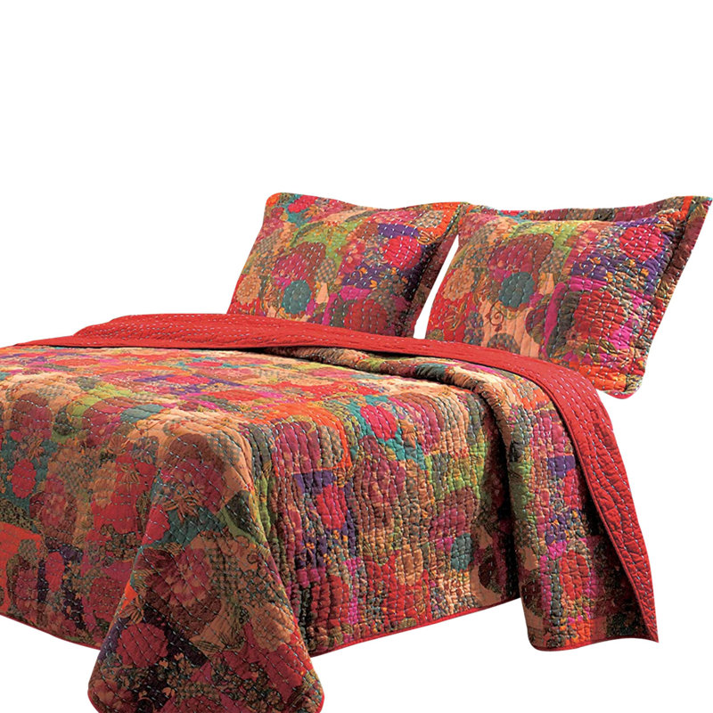 King Multicolor Microfiber Reversible Quilt Set with Shams