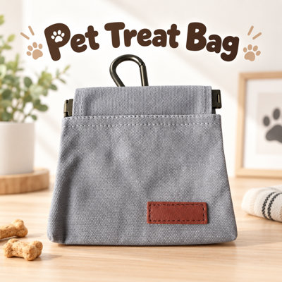 Wax‑Coated Waterproof Canvas Dog Treat Pouch, Clip‑on Waist Pet Snack Storage Bag, Quick‑Snap Closure Feeding Pouch for Outdoor Dog Walking & Training