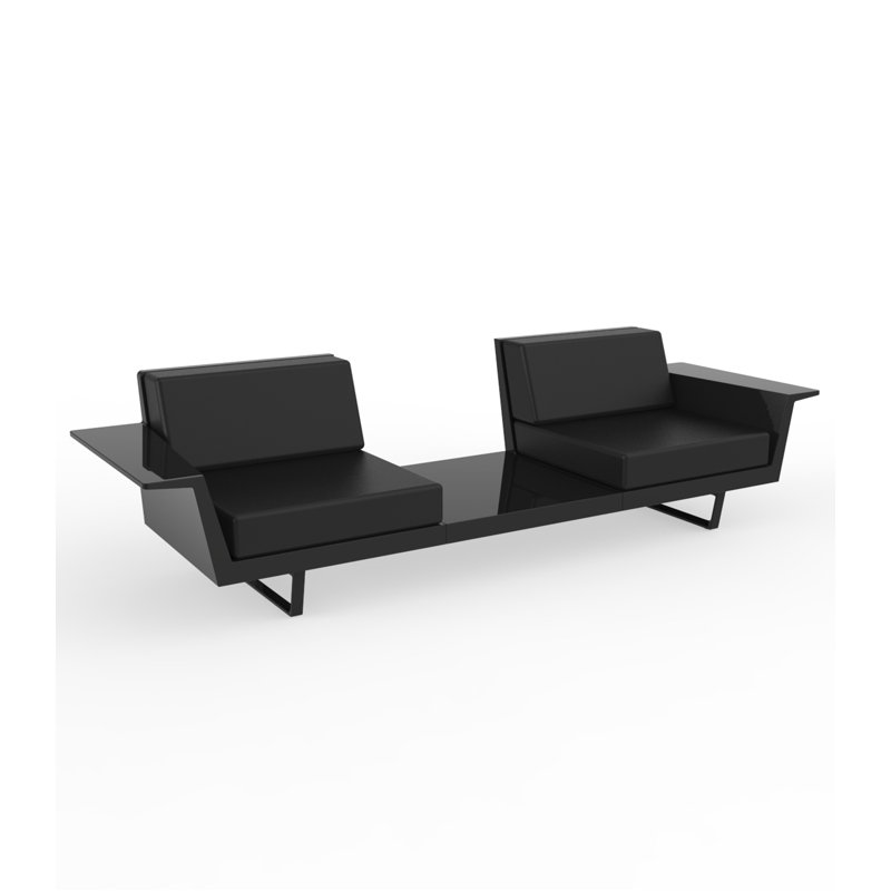 Delta 110.25" W 2 Seat Loveseat and Table, Black Polyester, Basic Black