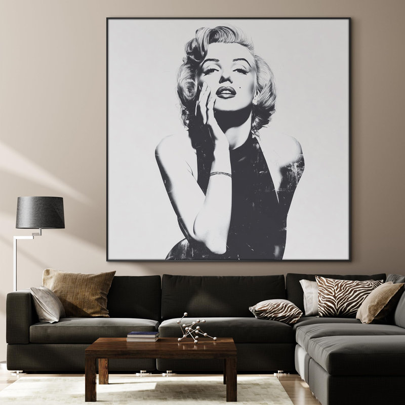 Très grand art mural imprimé sur tissu - Diva Hollywood Diva emblématique rétro en noir et blanc, décoration pour salon ou chambre à coucher