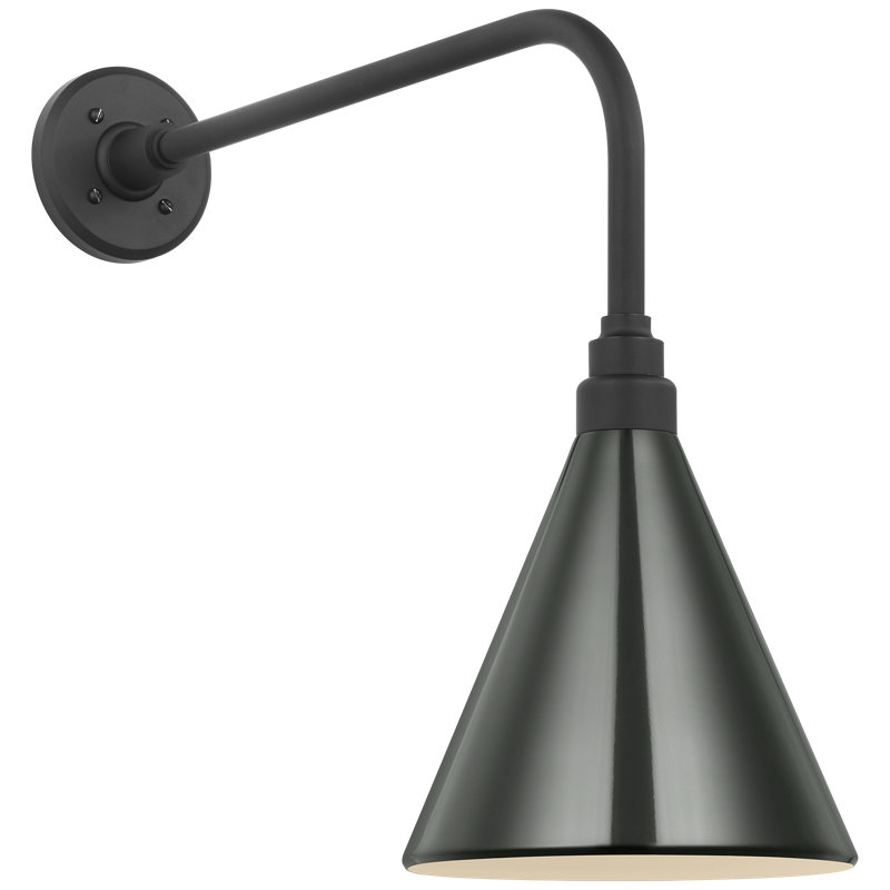 Thomas O'Brien, "Academy 20" Rex Barn Light in Matte Black with 12.5" Soft Copper Conical Savannah Shade, Green