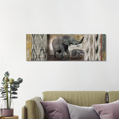 Tribal Elephants by Edward Selkirk - Wrapped Canvas Panoramic Print