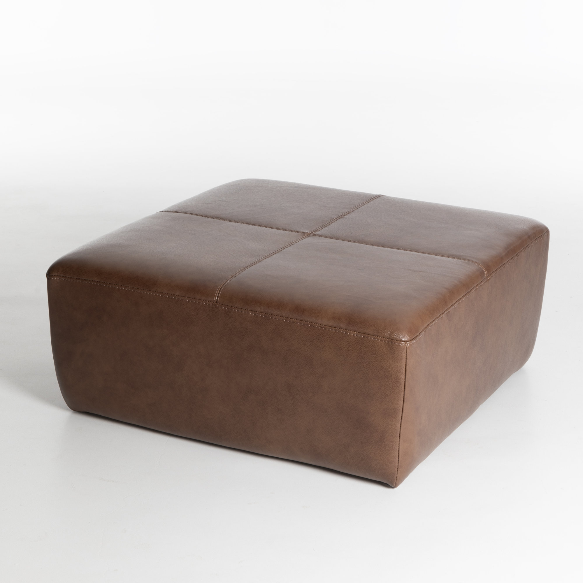  Hartwell 35" Square Genuine Leather Ottoman, Chestnut Genuine Leather