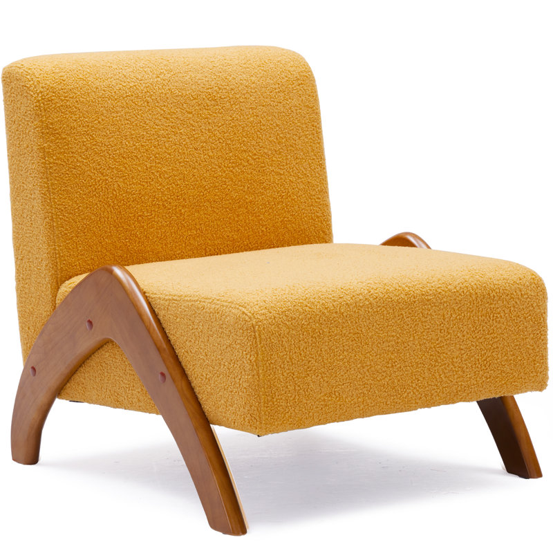 Upholstered Accent Chair with Wooden Legs, Yellow