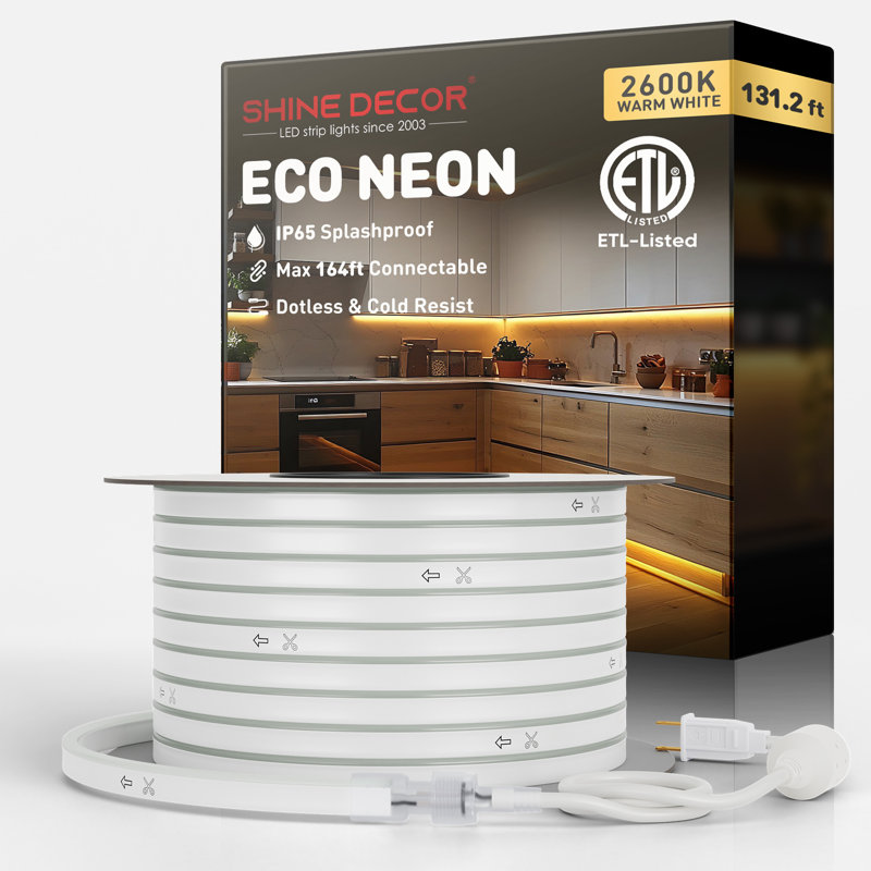 Cordon lumineux néon 120V Shine Decor 2600K blanc chaud, 1572"