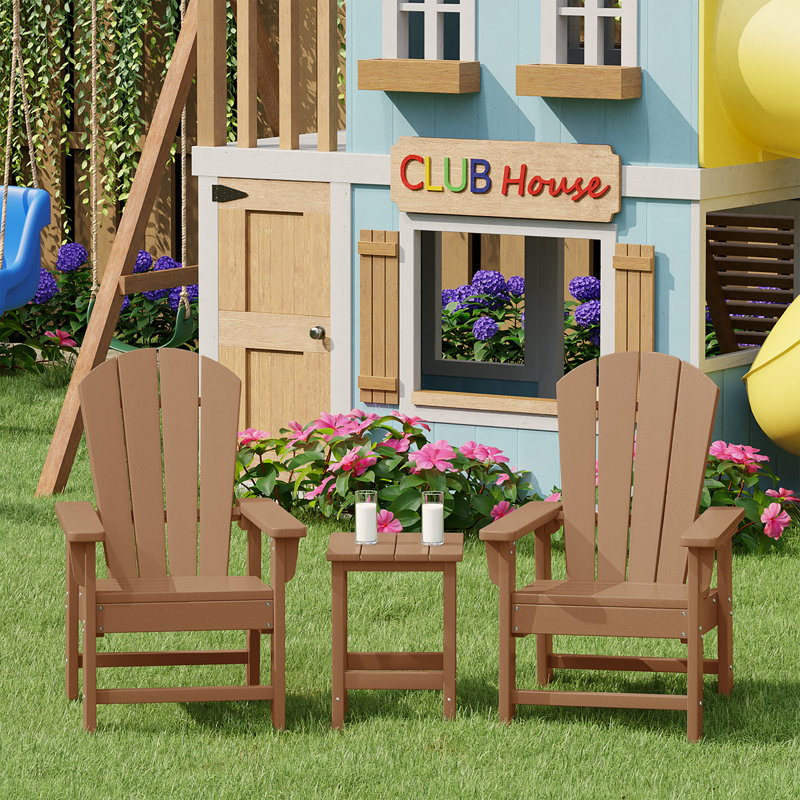 Laguna Kids Outdoor Poly Adirondack Chair With Side Table 3-Piece Set, Teak