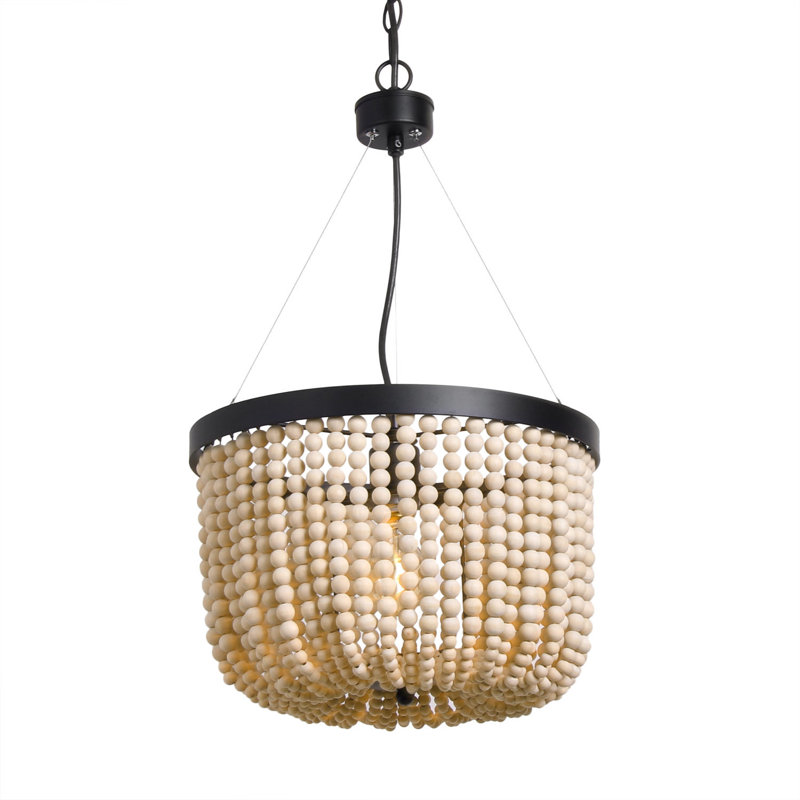 Luminaire suspendu rustique en bois perlé à 1 lumière pour îlot de cuisine de chambre à coucher