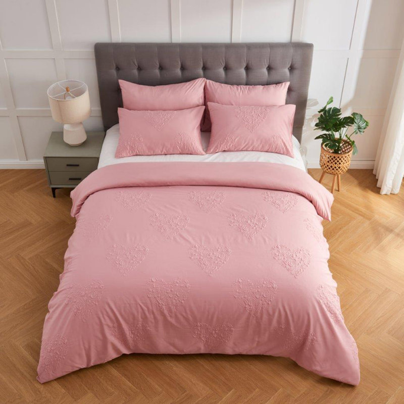 Polyester Geometric Duvet Cover with Pillowcases, Pink, 200 x 200 cm