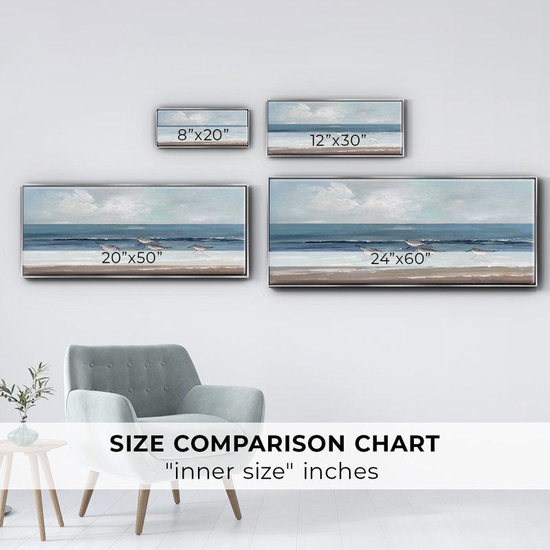 Toile encadrée de qualité supérieure Shore, Toile argentée avec cadre flottant, H 24 po x l 60 po x P 1,5 po