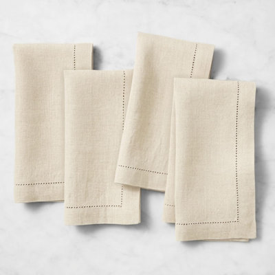100% Pure Linen Hemstitch Dinner Napkins - Birch Hemstitch