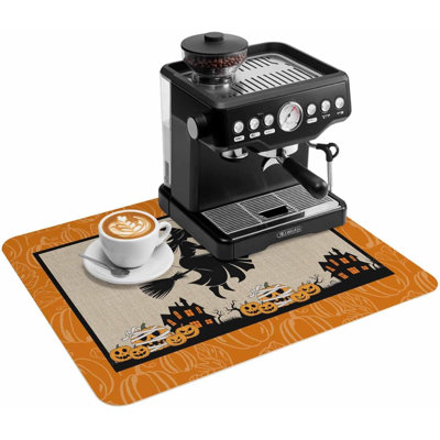 Tapis de cuisine/cafetière, motif chapeau de sorcière noir citrouille, absorbant et antidérapant, accessoire de bar à café, tapis d'égouttage pour comptoir de cuisine, lin rétro, 51 x 81 cm