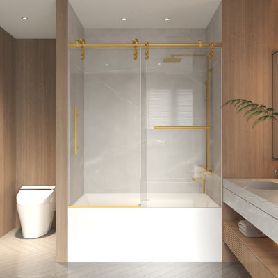 Porte de baignoire coulissante sans cadre Aryan 56-60 po x 66 po H