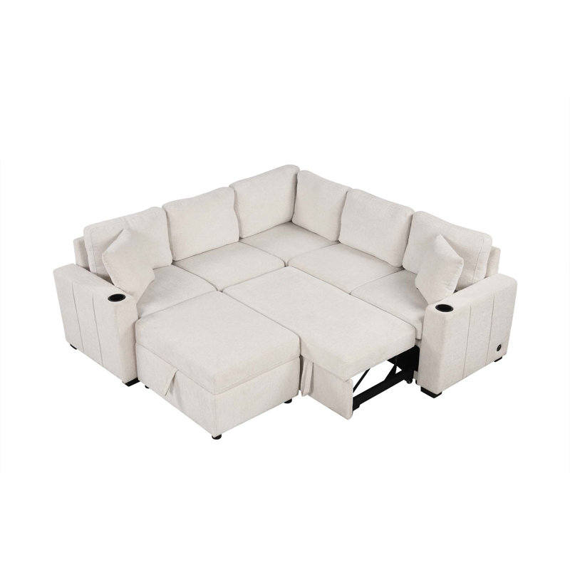 Canapé-lit modulaire convertible en L 84,7 po, Beige
