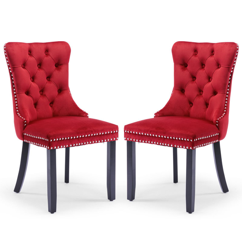 Friedrun Velvet Dining Chair Tufted Dining Room Chair with Solid Wood Leg, Gold