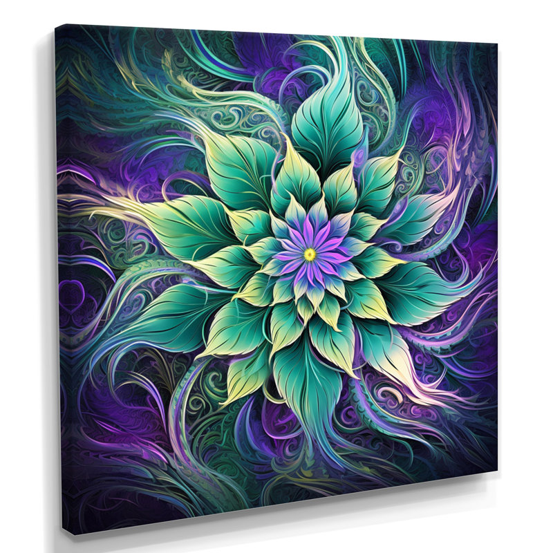 «Vibrant Green Futur Flower - Boho Mandala», reproduction d'art murale, Toile tendue, H 16 po x l 16 po x P 1 po