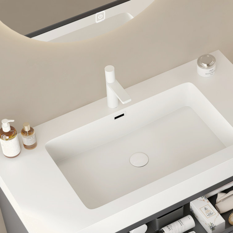 30" Integrated Rectangular Undermount Acrylic Basin Without Drain And Faucet, White