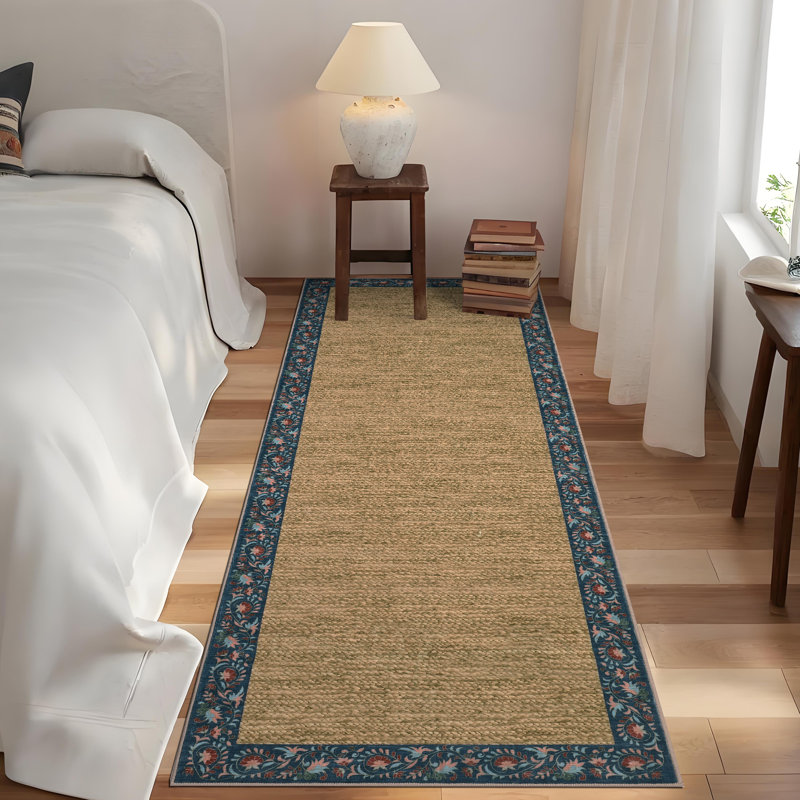 Floral Bordered Machine Washable Rug with Non-Slip Backing Non-Shedding Foldable Soft Low Pile Indoor Carpet, Runner 2' x 6'