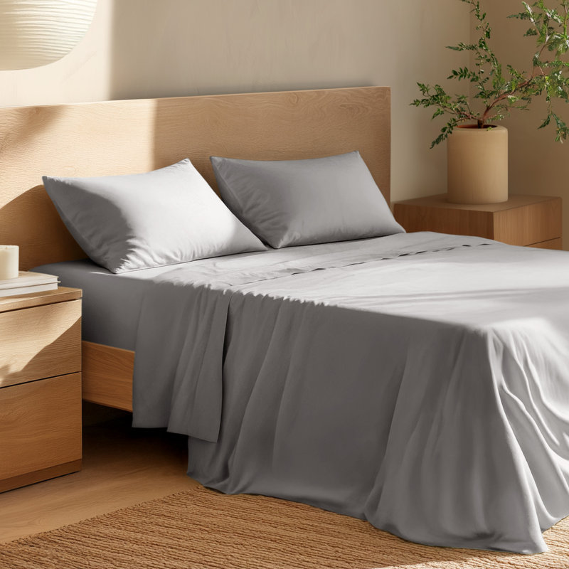 100% Cotton Percale Sheet Set, Light Gray, Twin XL Sheet Set with 1 Pillowcases
