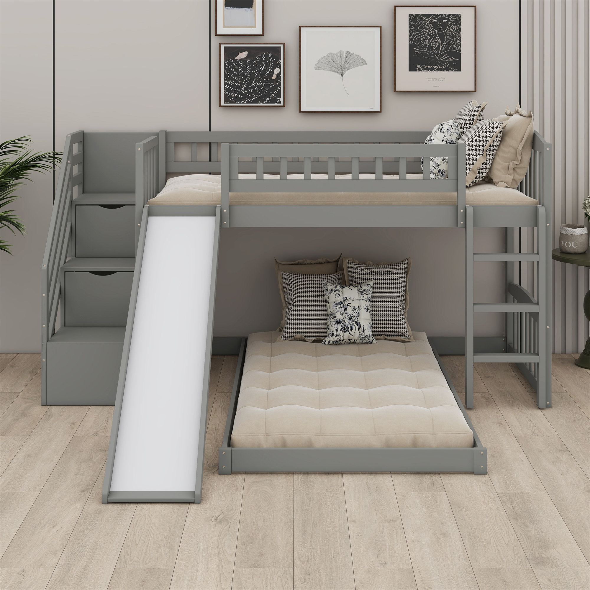 Harriet Bee Bunk Bed With Stairway And Slide | Wayfair