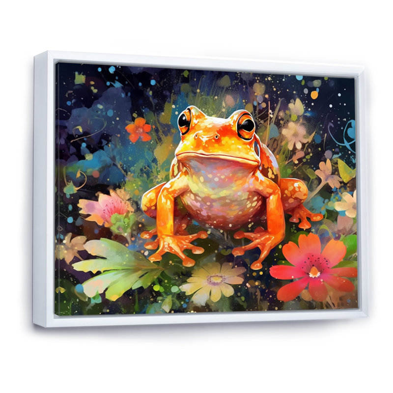 «Leaping Frogs Amphibians I», art mural grenouille, H 12 po x l 20 po x P 1 po, Cadre flottant blanc
