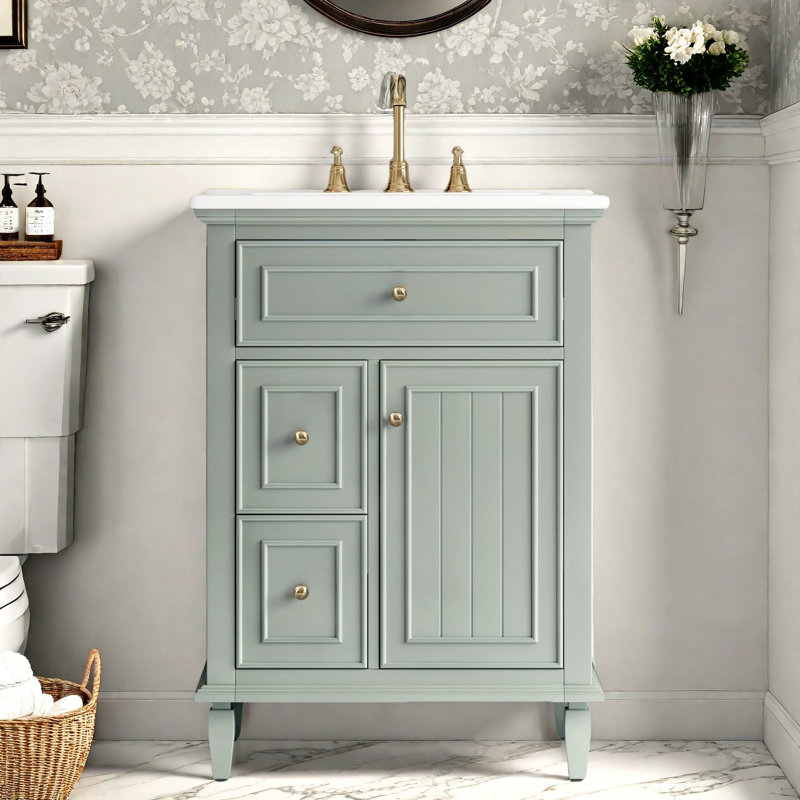 Meuble-lavabo 24 po avec lavabo en céramique, Vert