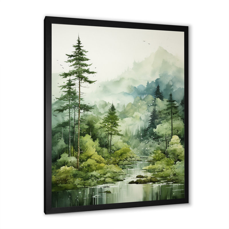 Forêt, énigmatique, forêt, art mural, Cadre simple noir, H 32 po x l 16 po x P 1 po