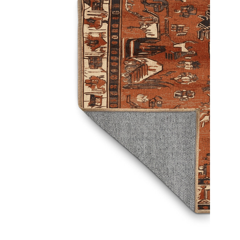 Tapis brun turc lavable à la machine, Carré 4 pi