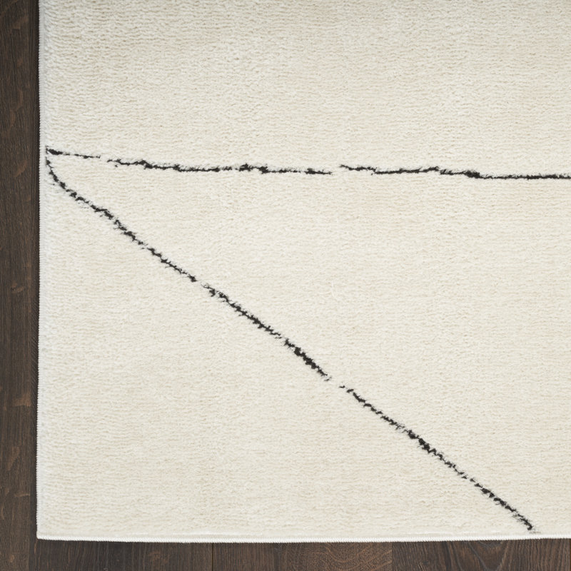Rectangle Abstract Machine Woven Area Rug in White, Rectangle 5'3" x 7'
