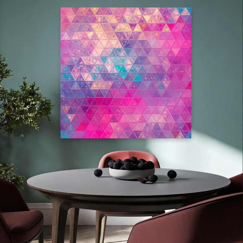 Vibrant Geometric Triangles Abstract Colorful Geometric Lilac Violet Wall Art Print 1 Piece Wrapped Canvas Wall Art