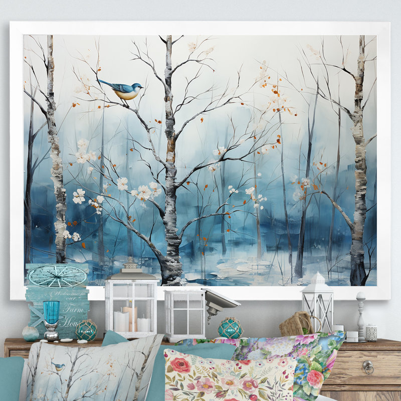 Harmonie hivernale bleue et blanche II, Cadre simple blanc, H 16 po x l 32 po x P 1 po