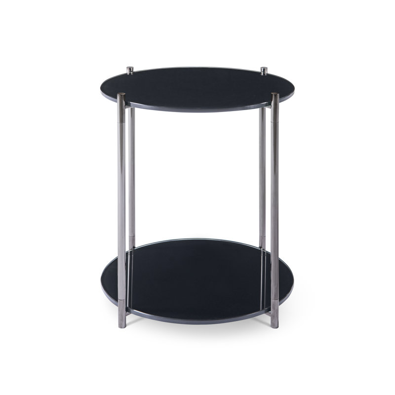 Alexious Glass Top End Table, Dark Chrome