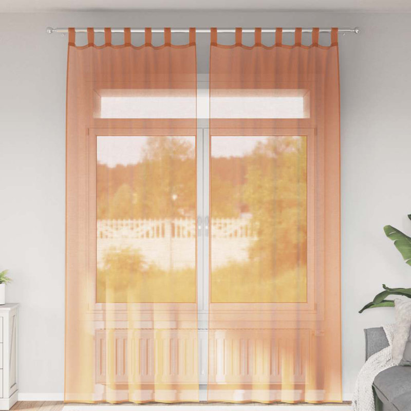 Semi Sheer Curtain Pair, 140cm Width x 260cm Drop, Terracotta