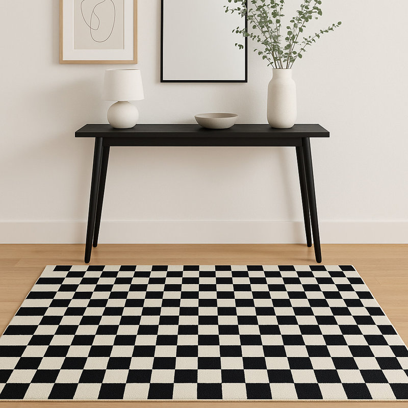 Tapis à carreaux noir et blanc 4 pi x 6 pi, Rectangle 4pi x 6 pi