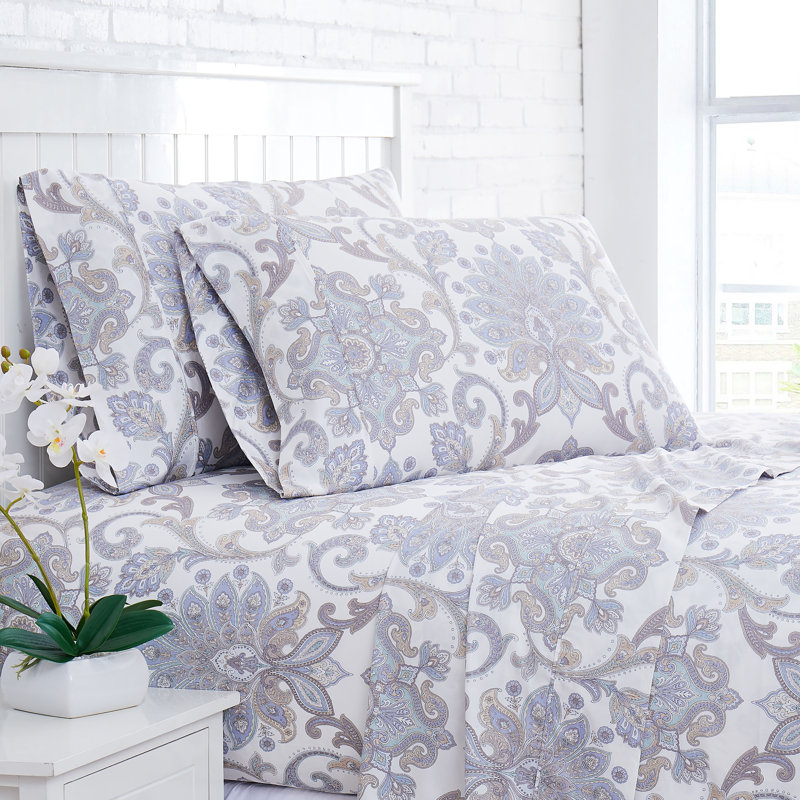 Serenity 300 Thread Count Floral 100% Cotton Sateen Sheet Set, Full/Double