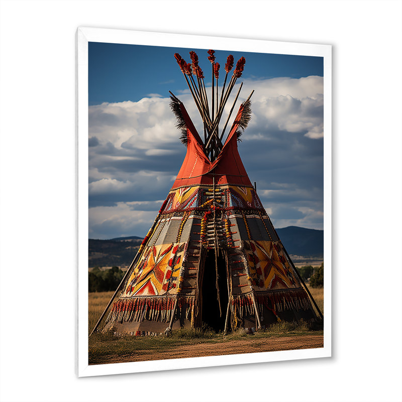 Tipi amérindien harmonie des prairies - Imprimé, Cadre photo blanc, H 32 po x l 16 po x P 1 po