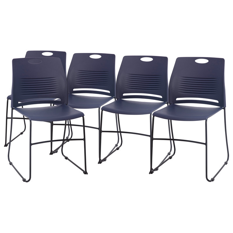Navy Armless Metal Stacking Reception Chairs, Set of 5