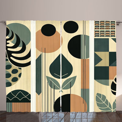 Ambesonne Curtains 2 Panel Set, Mid Century Boho Abstract, Pale Reseda Green and Camel -  p_429417_108x96