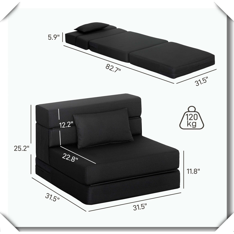 Fauteuil-lit pliant avec canapé-lit en lin, Noir