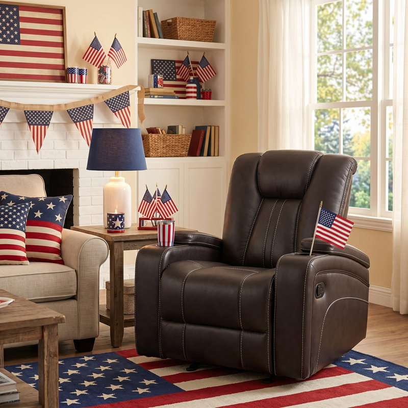 38'' Wide Manual Rocker Recliner with Cup Holders and Arm Storage for Living Room Theater and Home Theater