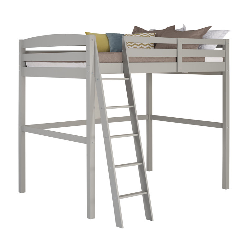 Lit mezzanine en bois massif Mallika, Gris, Double