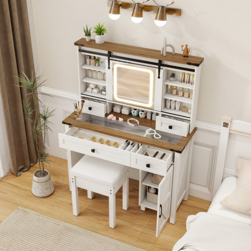 Bureau de maquillage avec miroir et lumières DEL à intensité variable 3 couleurs