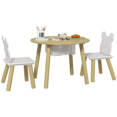 Ensemble de table et de chaises pour enfants 3 pièces avec sac en filet Zoomie Kids, ensemble de table d'activités et de chaises avec chaises en forme d'ours