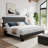 King Size Platform Bed Frame with Upholstered Headboard and Wooden Slats-43020087-49291581