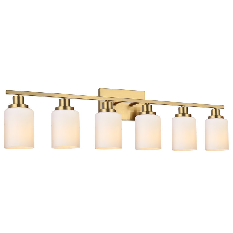 Bathroom Light Fixtures 6-Light Bathroom Vanity Light, Modern Bathroom Lights Over Mirror With Milky White Glass Shade, Bathroom Wall Sconces Vanity Lighting Fixtures For Bedroom Hallway
