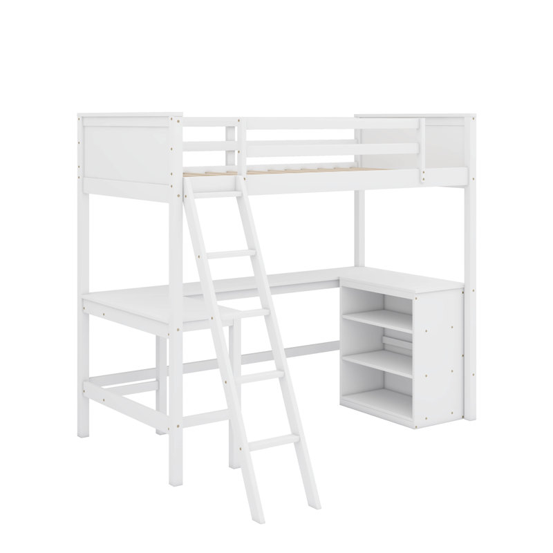 Lit mezzanine simple avec tablettes et bureau