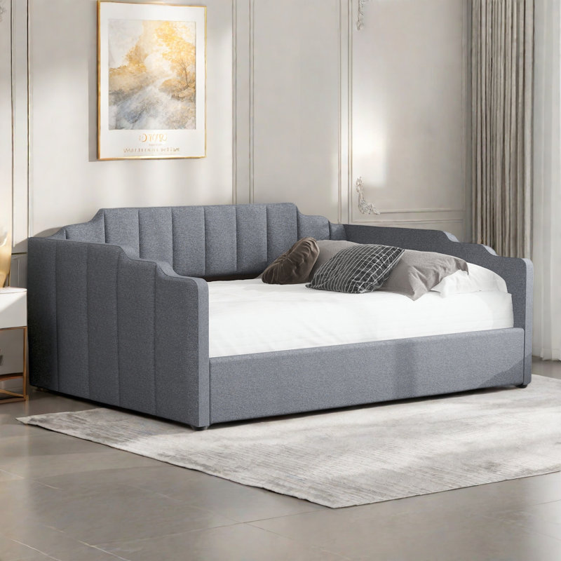 Modern Upholstered Daybed With Underneath Storage Sapce And Vertical Striped Design, Gray, Full/Double