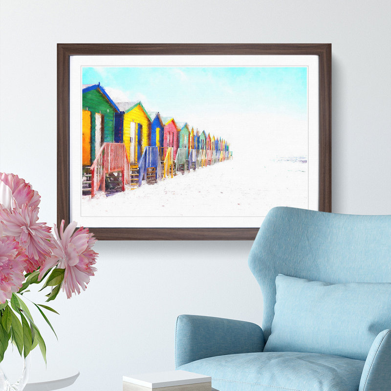Beach Huts In Cape Town - Picture Frame Photgraph Print, 62cm H x 87cm W x 2cm D, Walnut