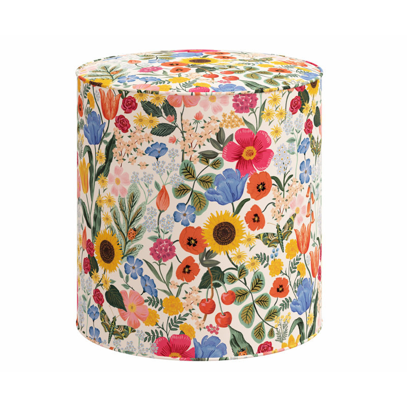Round Ottoman, Rpc Blossom Blush Linen