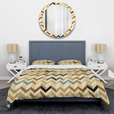 Beige Chevron Herringbone Elegance I Box Stitch Chevron / Zig Zag Duvet Cover