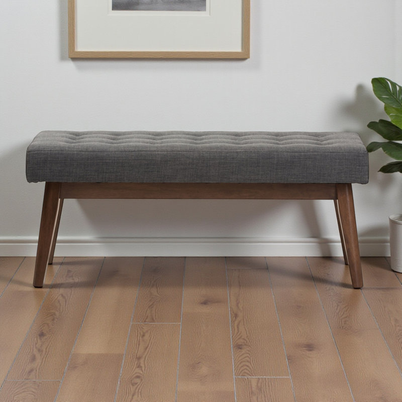 Banc capitonné en tissu gris foncé Coogee, H 17,72 po x l 42,99 po x P 15,98 po, Gris foncé / noyer